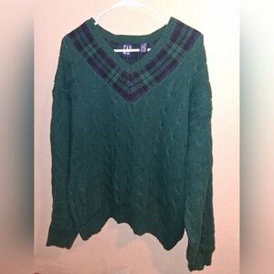 Gap Vintage Cable Knit Tennis Prep Ackedemia Holiday Christmas Tartan L